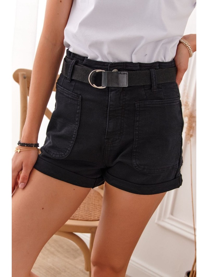 Women\'s short shorts with a belt, black 018 - Online store - Boutique